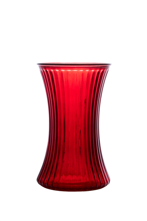 8 inch red ribbed gathering glass vase
