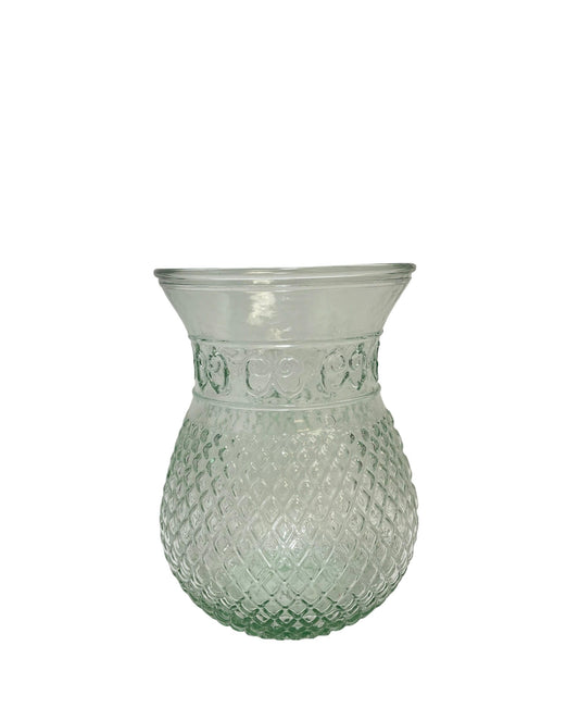 7.5 inch clear belly textured glass vase