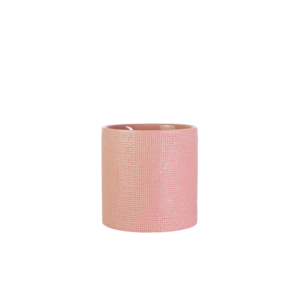 6 inch shiny pink cylinder ceramic vase