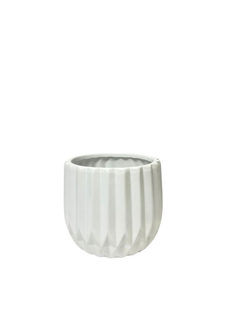 4 inch matte white round pleated ceramic vase