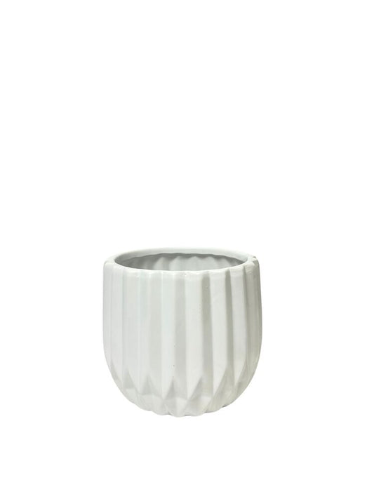 4 inch matte white round pleated ceramic vase
