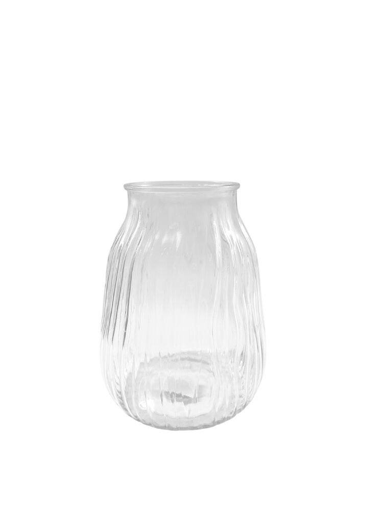 8 inch clear belly glass vase