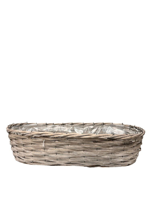 5 inch gray oval wicker and wood basket
