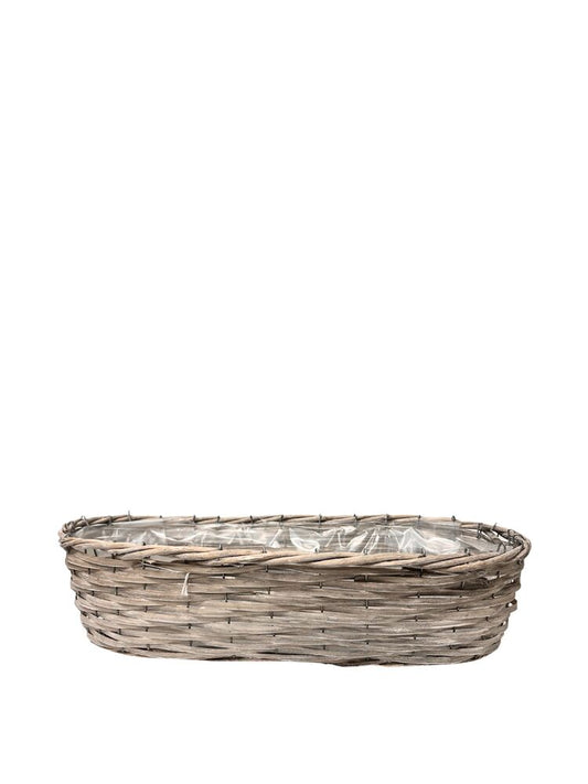 4 inch gray oval wicker and wood basket