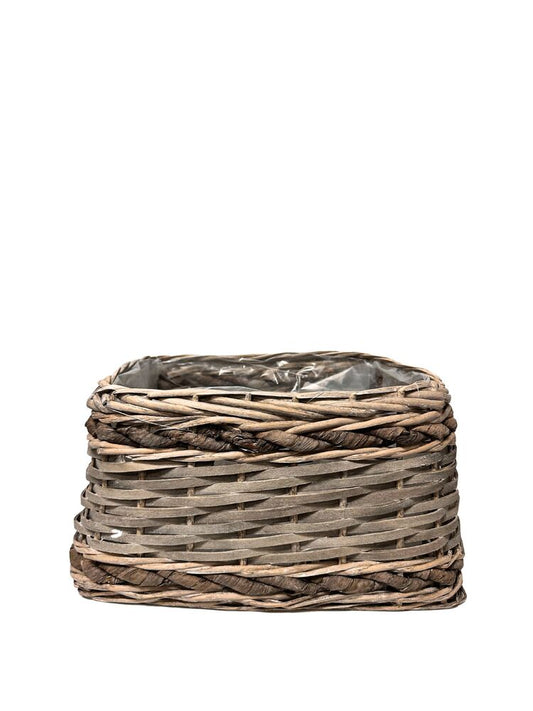7 inch gray rectangle wicker and wood basket