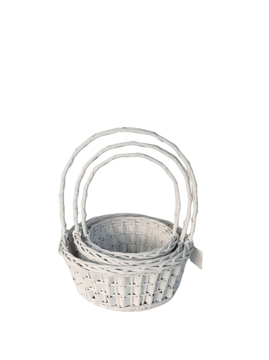 3-piece white round basket set