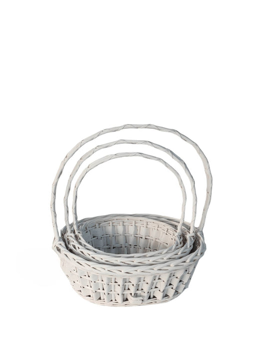 3-piece white oval basket set