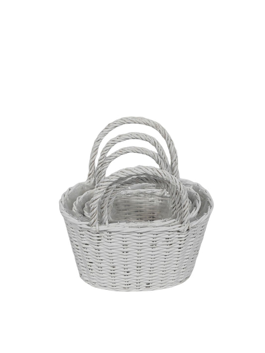 3-piece white oval basket set