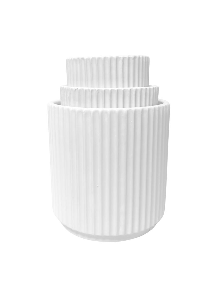 3-piece white cylinder ceramic vase set