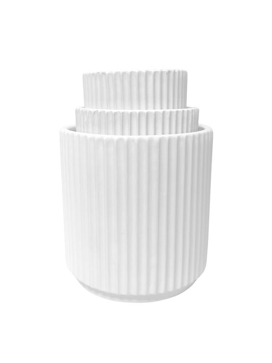 3-piece white cylinder ceramic vase set
