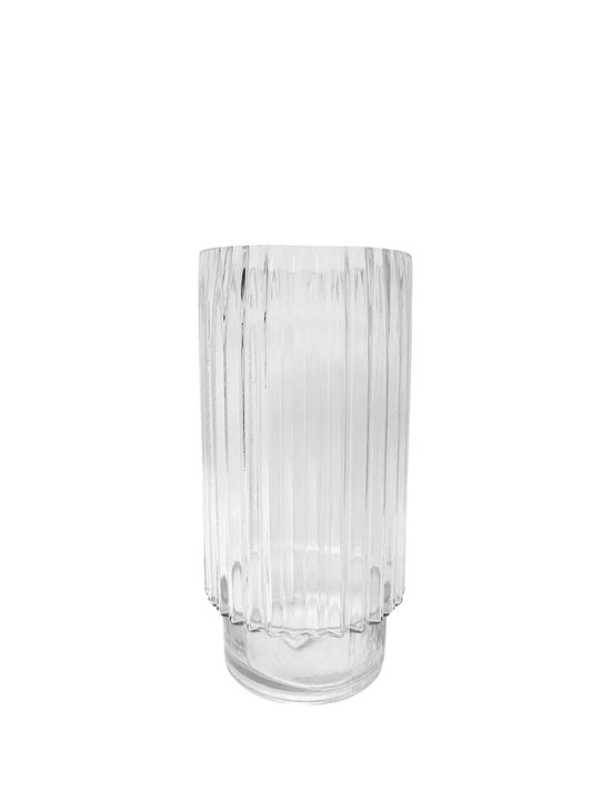 12 inch clear cylinder ribbed glass vase