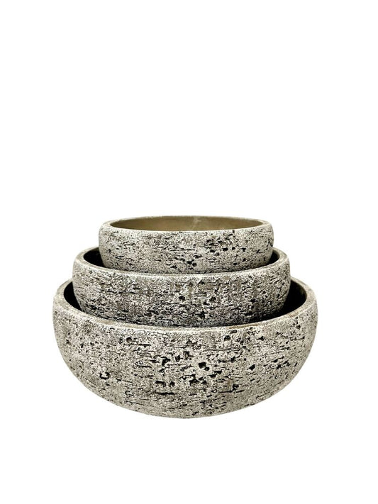 3-piece moss green round cement planter set