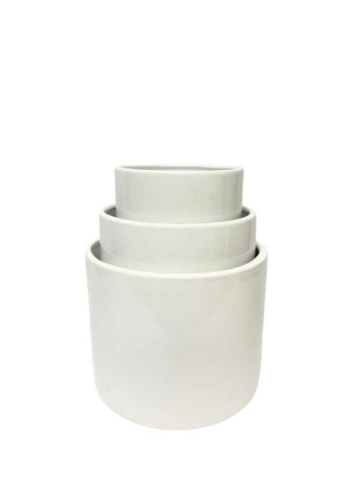 3-Piece Set White Cylinder Ceramic Vase 7.5"W x 6"H