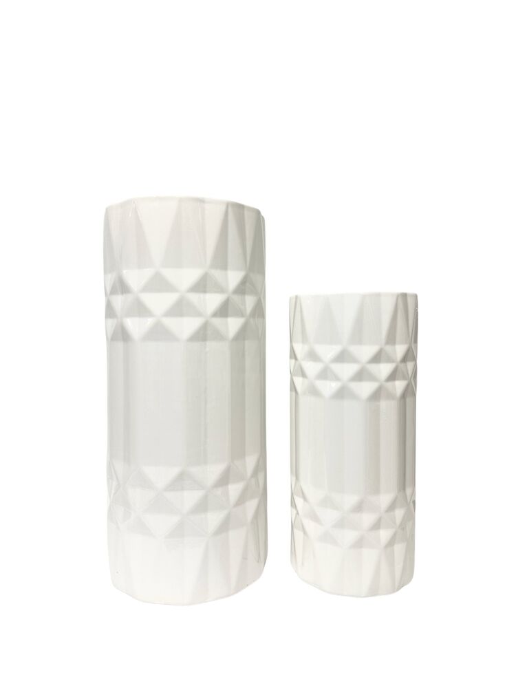 2-piece white cylinder ceramic vase set