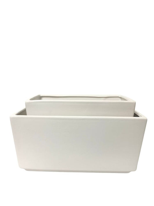 2-piece matte white rectangle ceramic vase set