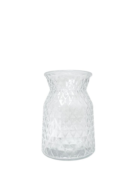 8 inch clear belly diamond glass vase