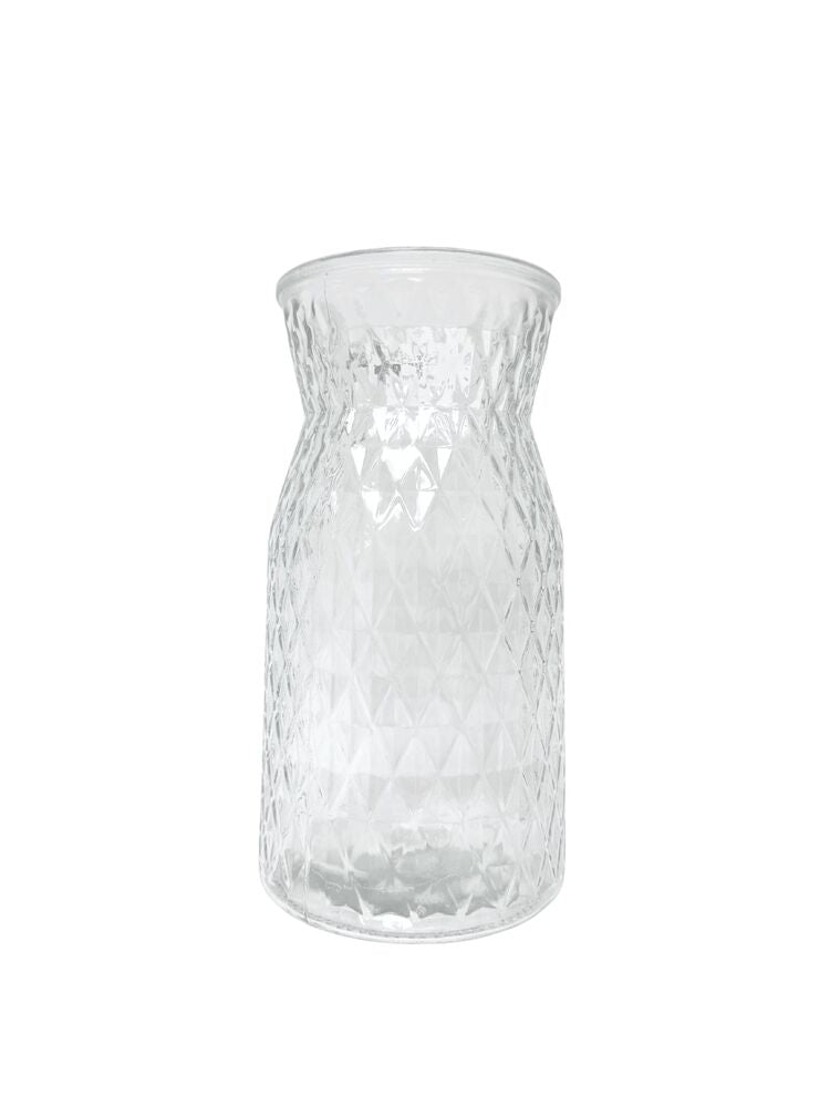10 inch clear belly diamond glass vase