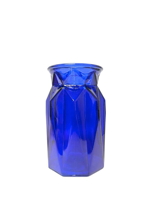 7 inch blue pressed ginger glass vase