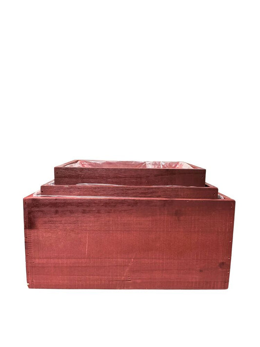 3-piece mahogany rectangle wooden planter set