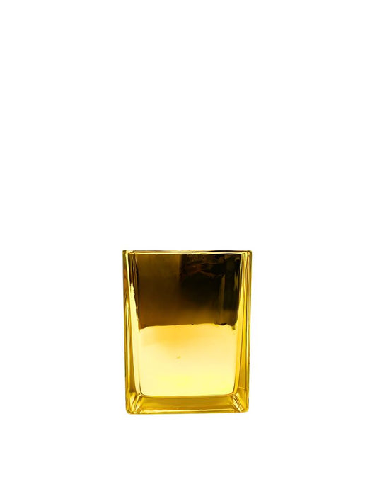 4.5 inch gold square glass vase with electroplating inside