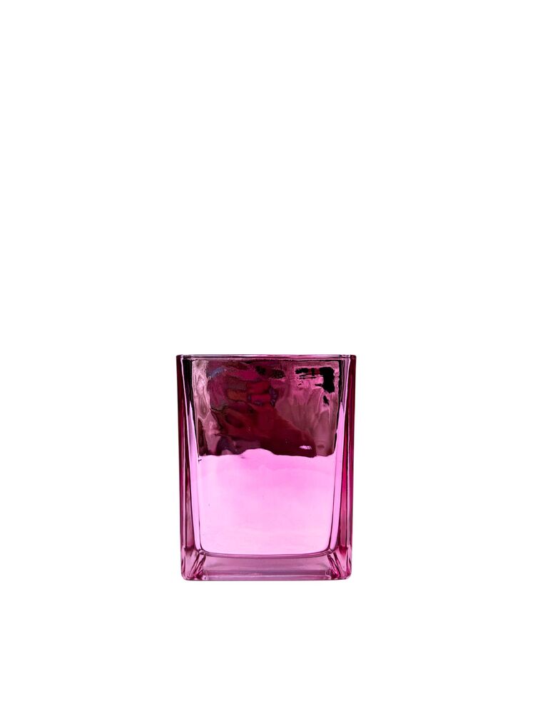 4.5 inch pink square glass vase with electroplating inside