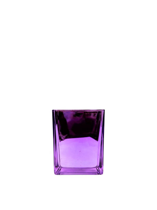 4.5 inch purple square glass vase with electroplating inside