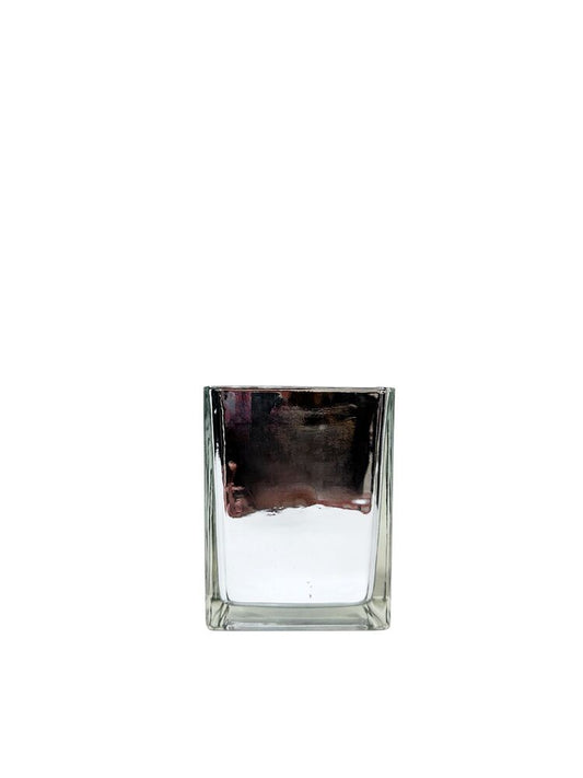 4.5 inch silver square glass vase with electroplating inside