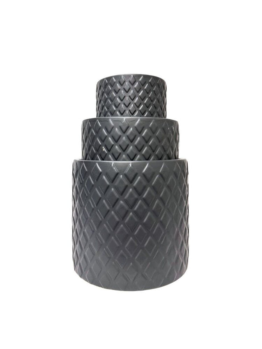3-piece matte black round ceramic vase set