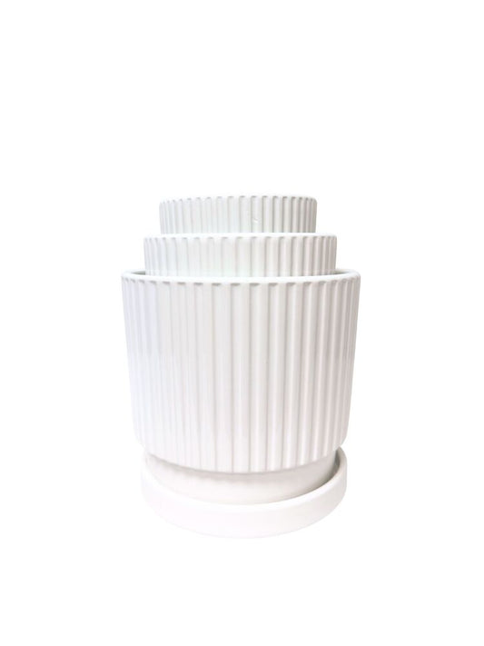 3-piece white round ceramic vase set