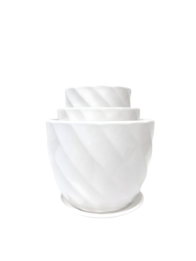 3-piece white round ceramic vase set