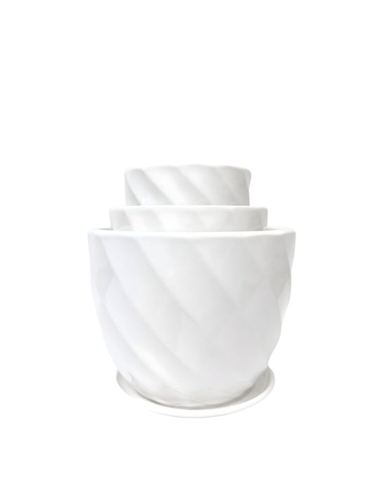 3-piece white round ceramic vase set