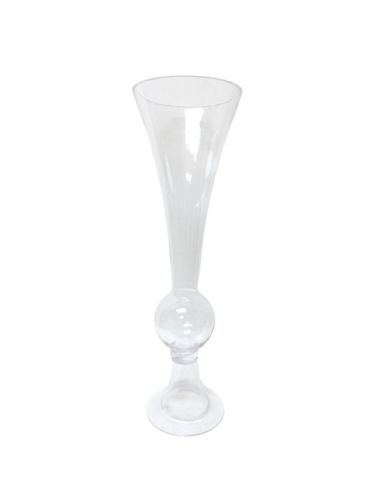 24 inch clear trumpet pedestal glass vase