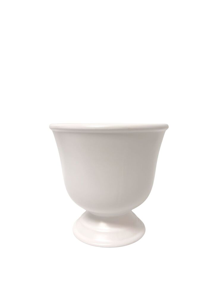 6.75 inch white round pedestal ceramic vase