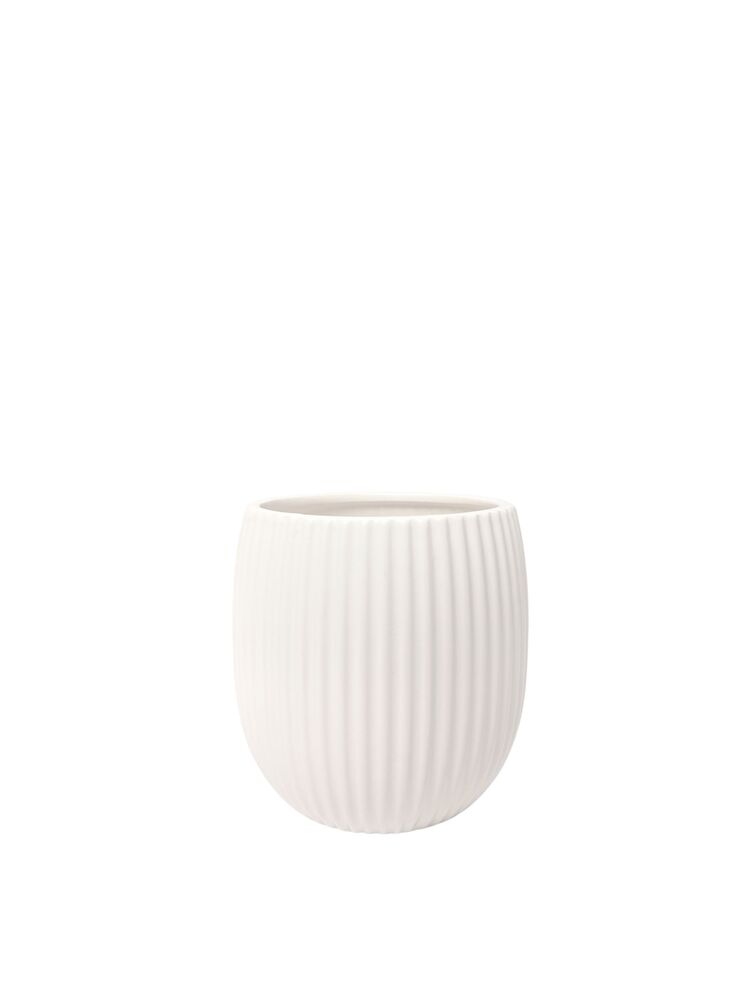 5 inch white round ribbed ceramic vase