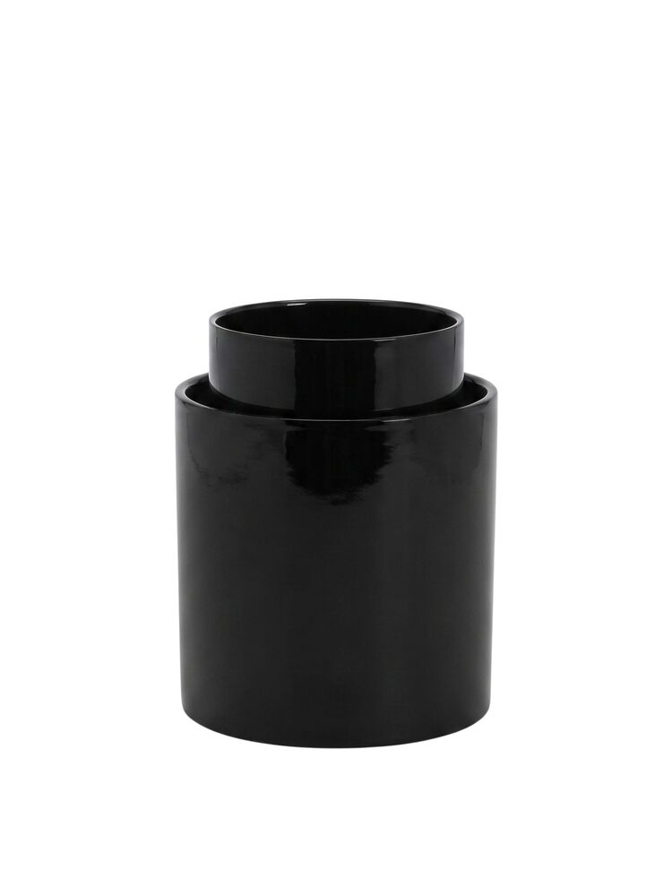 2-piece black cylinder ceramic vase set