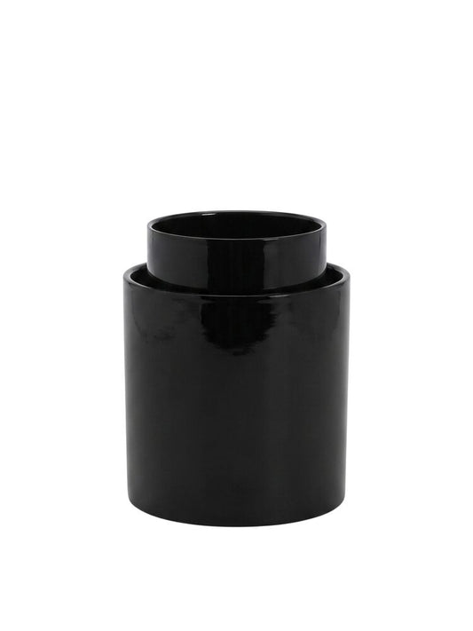 2-piece black cylinder ceramic vase set