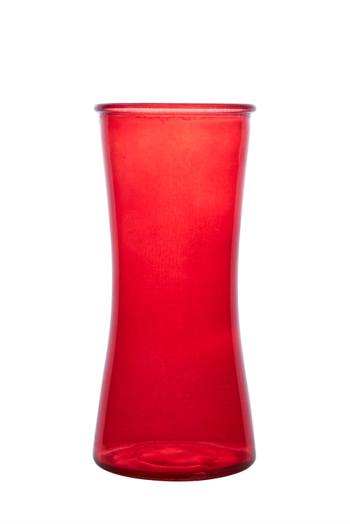 9.75 Inch Red Gathering Glass Vase 4.5"W x 9.75"H
