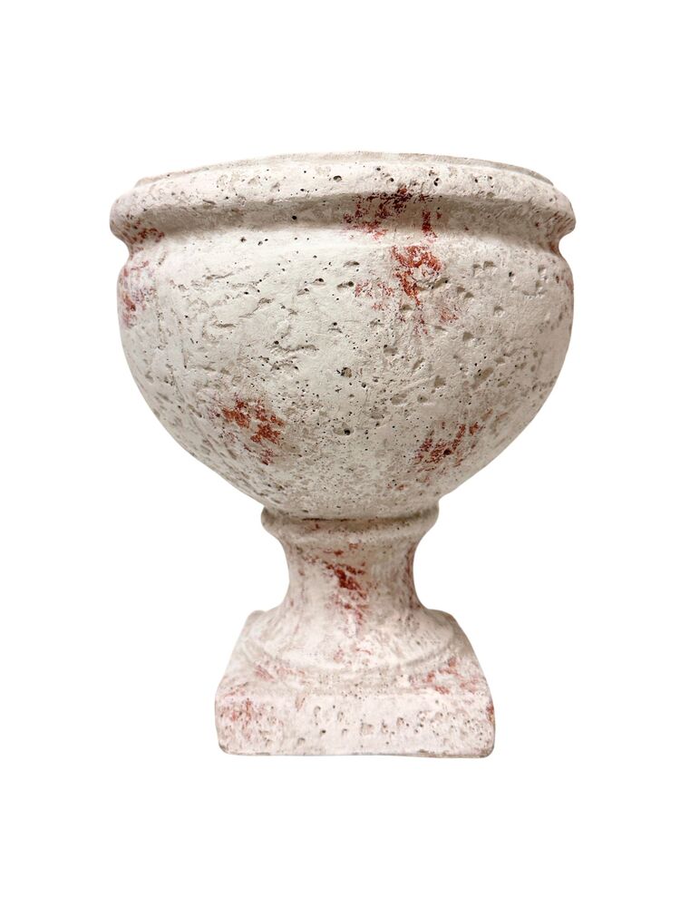 10 Inch White Urn Cement Planter 9"W x 10"H
