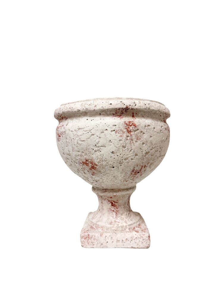 7.5 Inch White Urn Cement Planter 6"W x 7.50"H