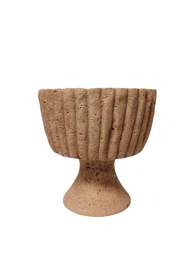 8 Inch Beige Urn Cement Planter 8"W x 8"H